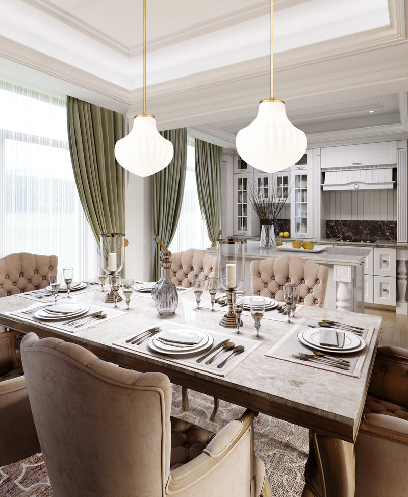 Newbury 1 Light 13" Pendant in Modern Gold in a room setting