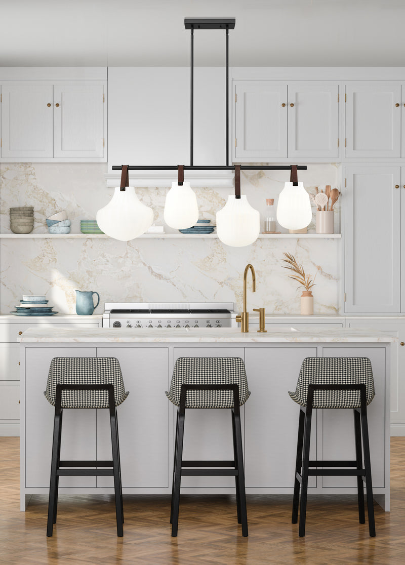 Newbury 4 Light 49.75" Pendant in Matte Black in a room setting