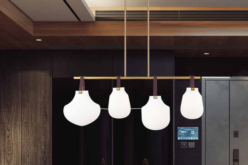 Newbury 4 Light 49.75" Pendant in Modern Gold in a room setting