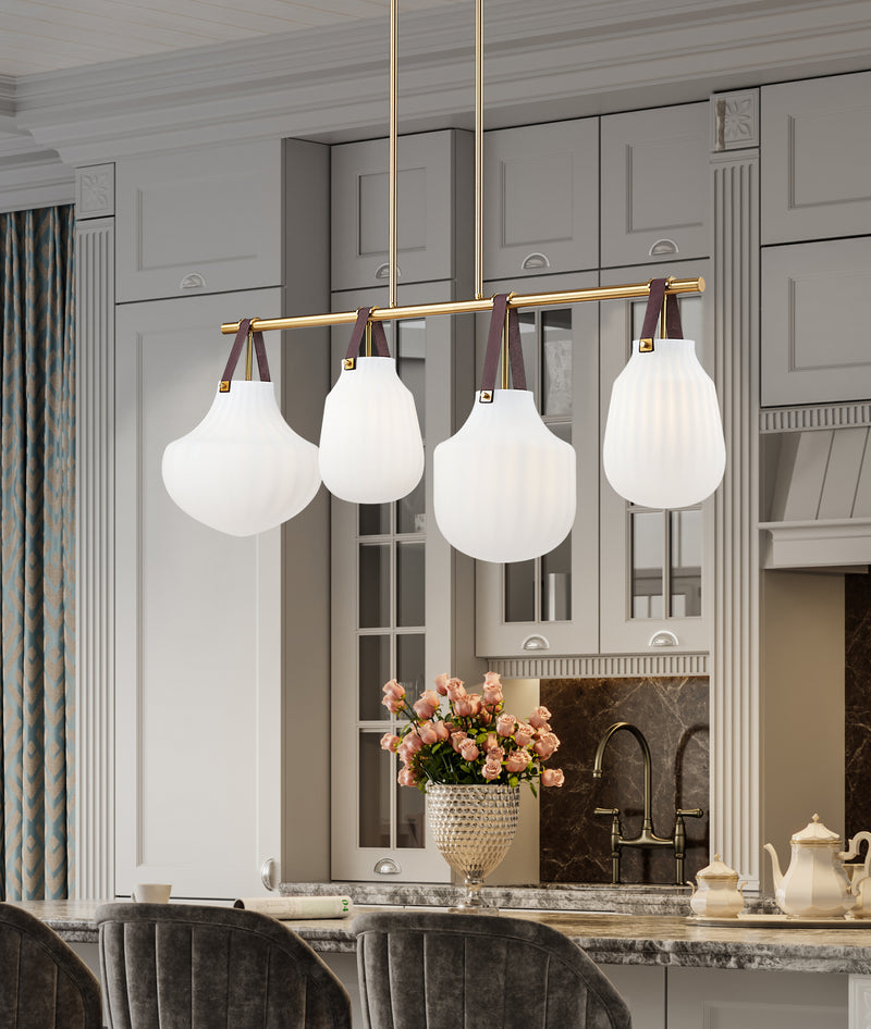 Newbury 4 Light 49.75" Pendant in Modern Gold in a room setting