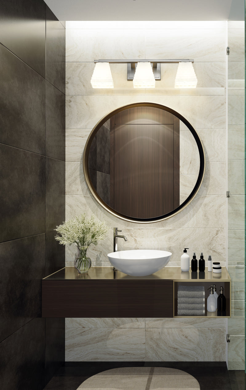 Annalise 3 Light 24" Vanity in Brushed Nickel in a room setting