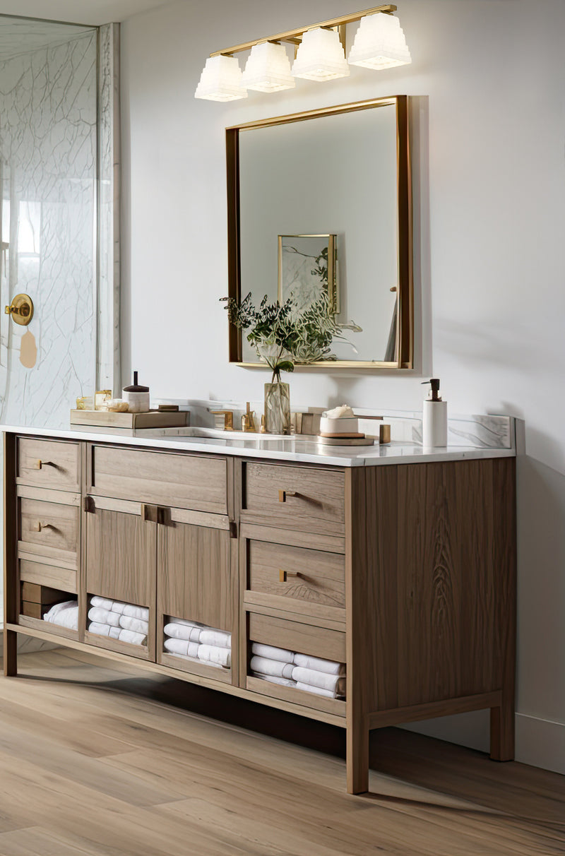 Annalise 4 Light 32" Vanity in Modern Gold in a room setting