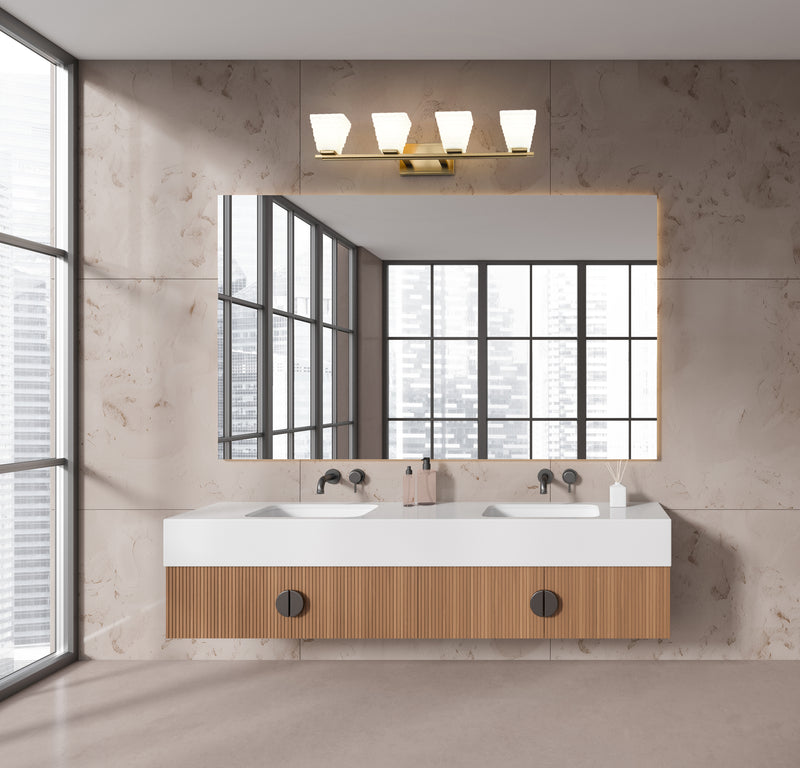 Annalise 4 Light 32" Vanity in Modern Gold in a room setting