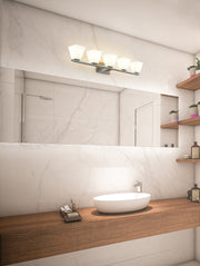 Annalise 5 Light 42" Vanity in Brushed Nickel in a room setting