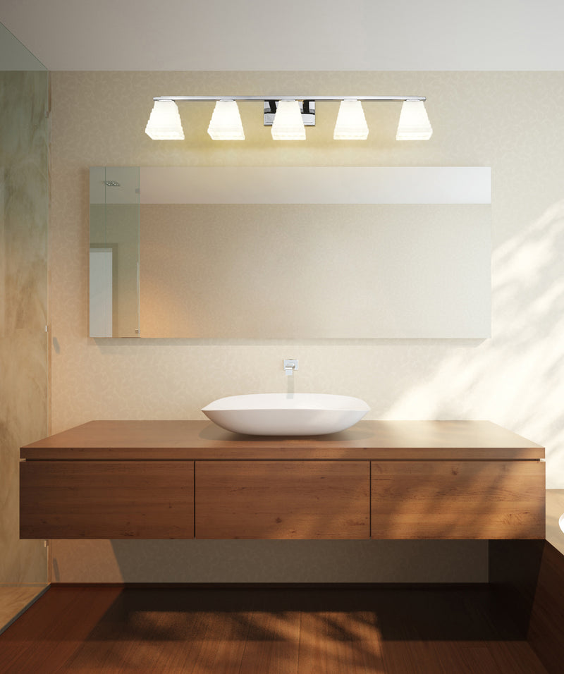 Annalise 5 Light 42" Vanity in Chrome in a room setting