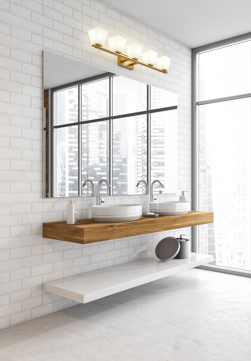 Annalise 5 Light 42" Vanity in Modern Gold in a room setting