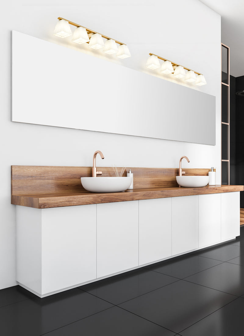 Annalise 5 Light 42" Vanity in Modern Gold in a room setting