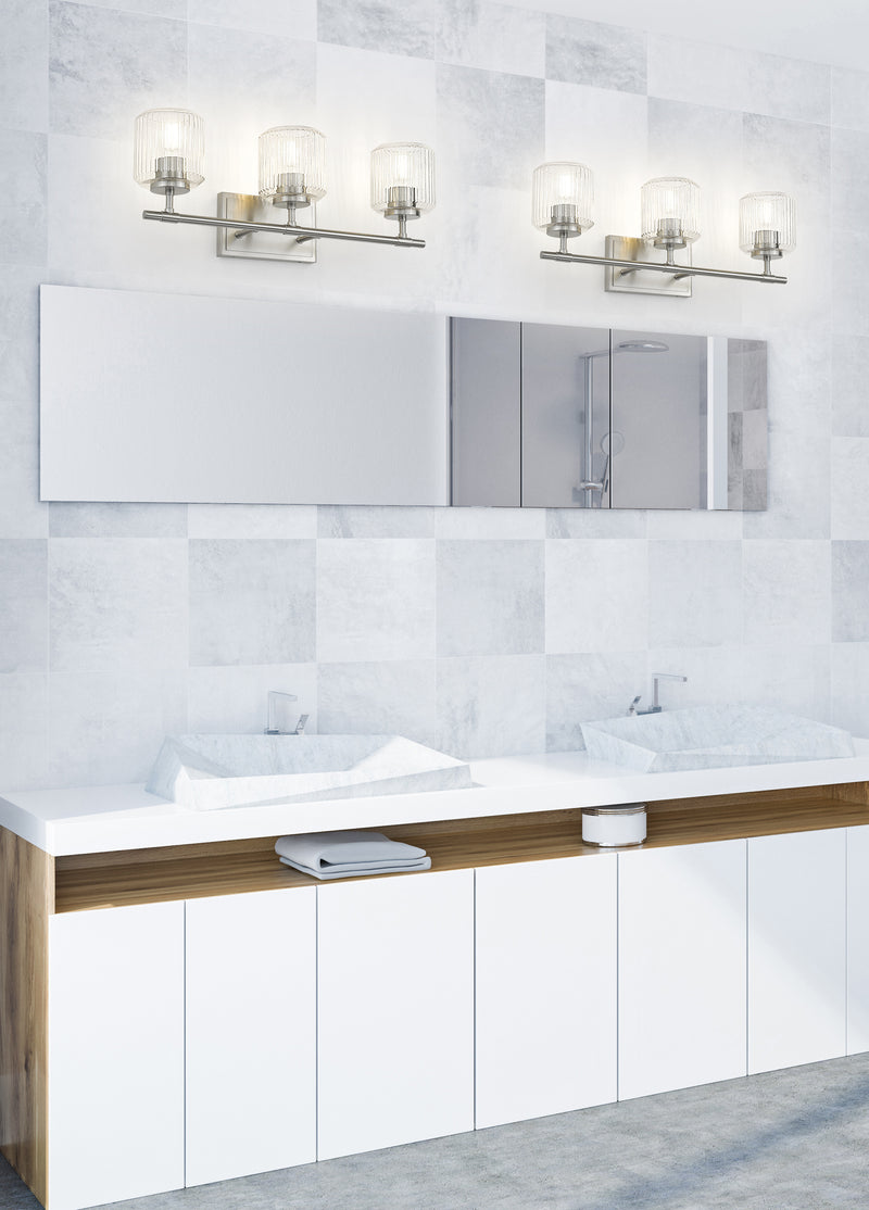 Landon 3 Light 24" Vanity in Brushed Nickel in a room setting