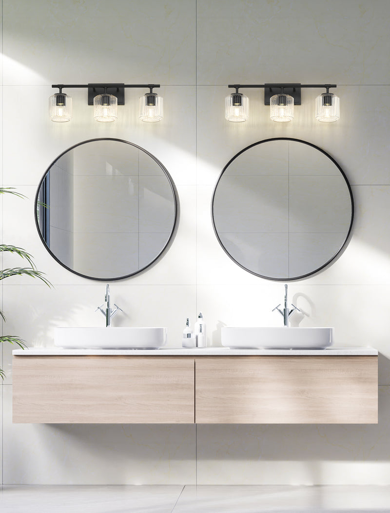 Landon 3 Light 24" Vanity in Matte Black in a room setting