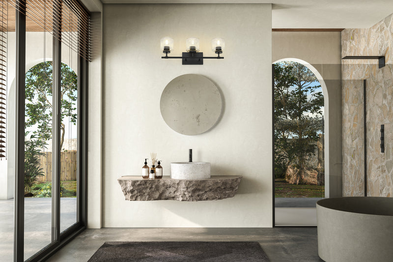 Landon 3 Light 24" Vanity in Matte Black in a room setting