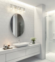 Landon 4 Light 32" Vanity in Brushed Nickel in a room setting