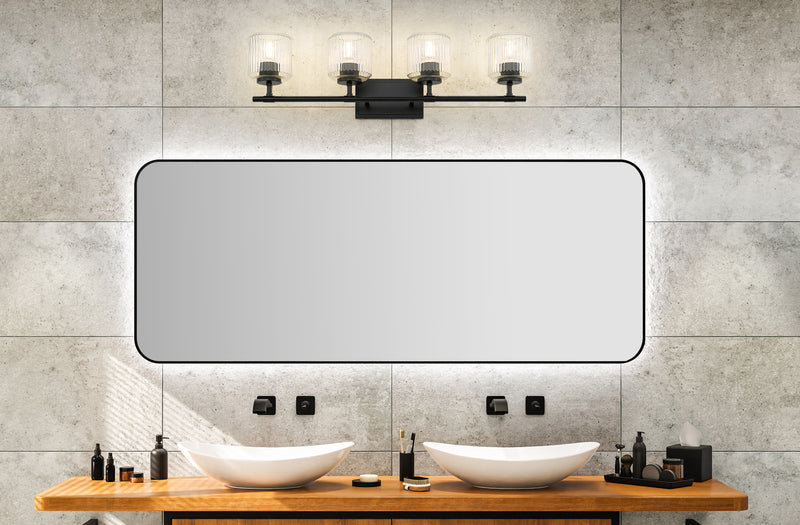 Landon 4 Light 32" Vanity in Matte Black in a room setting