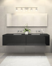 Landon 5 Light 42" Vanity in Brushed Nickel in a room setting