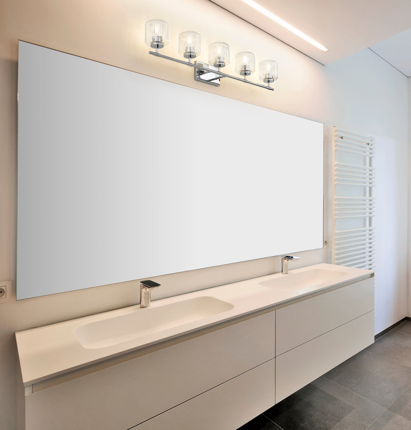 Landon 5 Light 42" Vanity in Chrome in a room setting