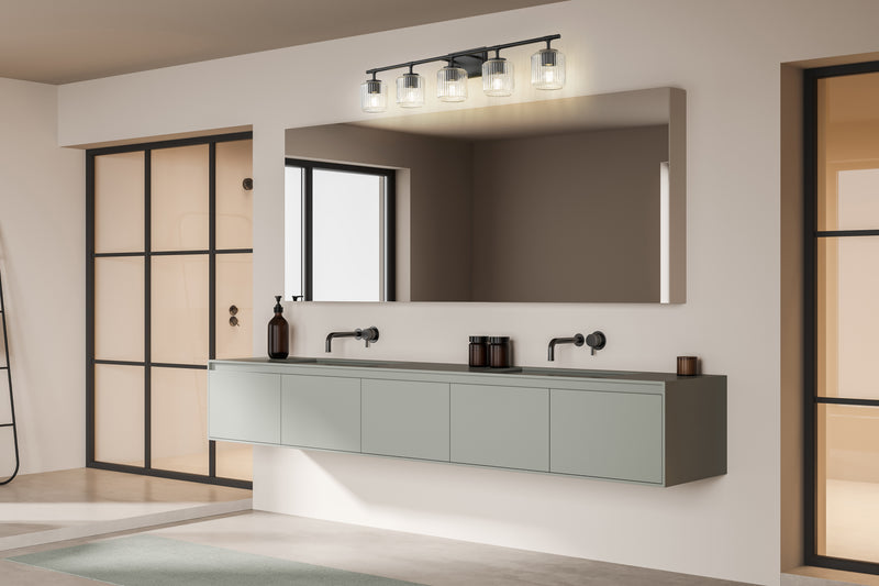 Landon 5 Light 42" Vanity in Matte Black in a room setting