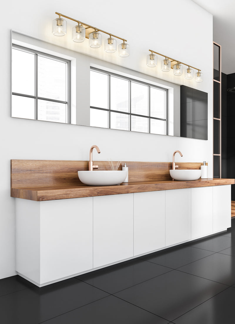 Landon 5 Light 42" Vanity in Modern Gold in a room setting