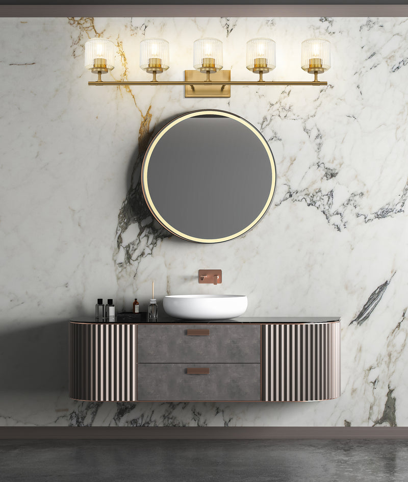 Landon 5 Light 42" Vanity in Modern Gold in a room setting
