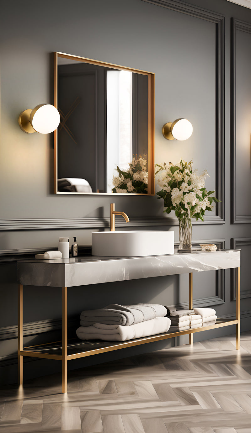 Realm Sphere 1 Light 6.25" Wall Sconce in Modern Gold in a room setting