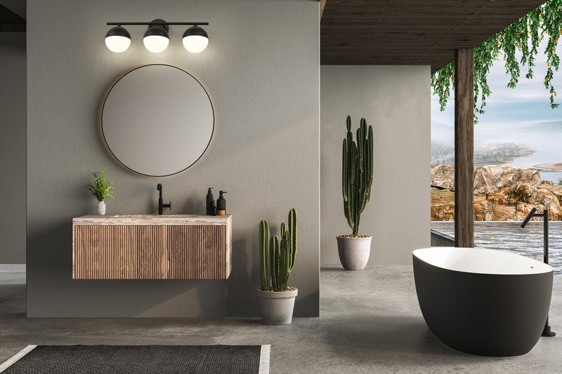 Realm Sphere 3 Light 24" Vanity in Matte Black in a room setting