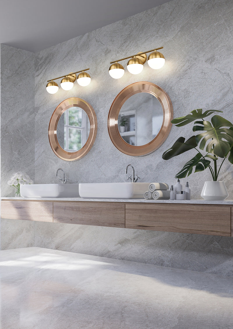Realm Sphere 3 Light 24" Vanity in Modern Gold in a room setting