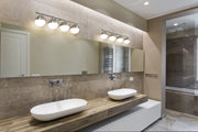 Realm Sphere 4 Light 32.25" Vanity in Brushed Nickel in a room setting