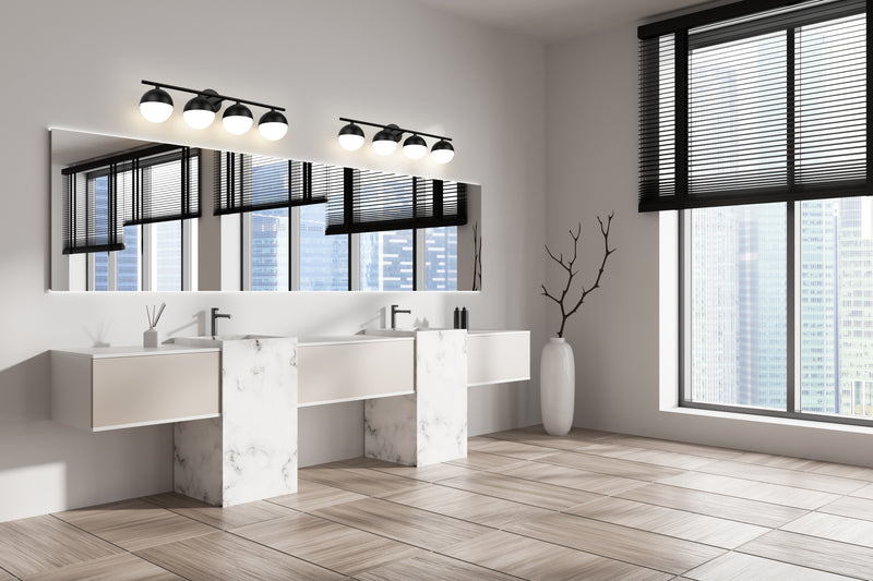 Realm Sphere 4 Light 32.25" Vanity in Matte Black in a room setting