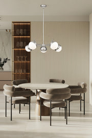 Realm Sphere 5 Light 32" Chandelier in Brushed Nickel in a room setting