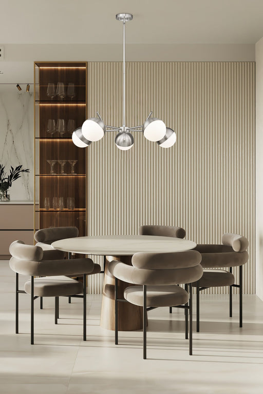 Realm Sphere 5 Light 32" Chandelier in Brushed Nickel in a room setting