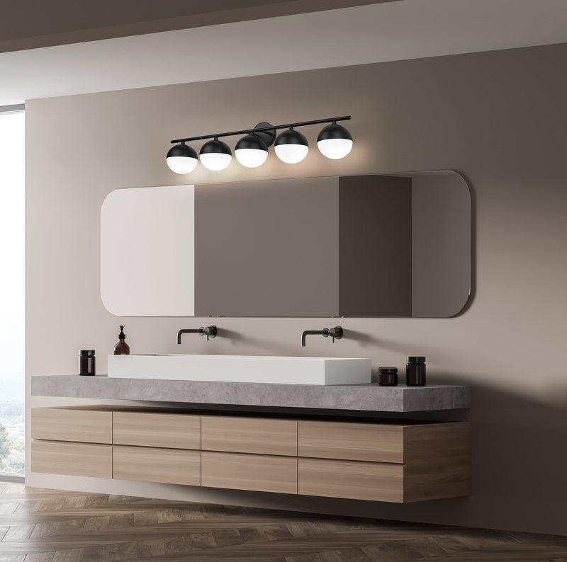 Realm Sphere 5 Light 40" Vanity in Matte Black in a room setting