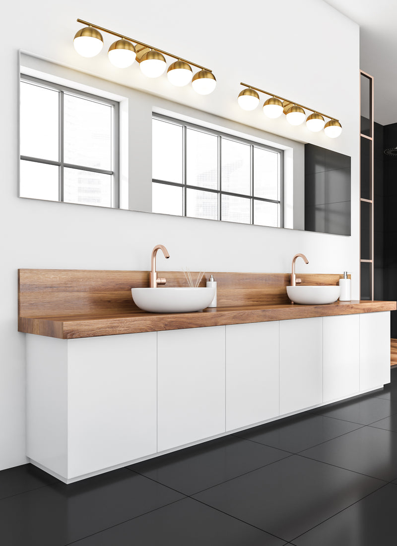Realm Sphere 5 Light 40" Vanity in Modern Gold in a room setting