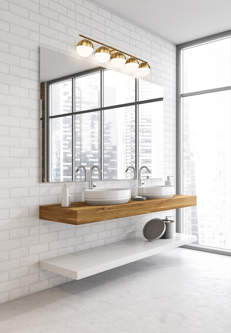 Realm Sphere 5 Light 40" Vanity in Modern Gold in a room setting