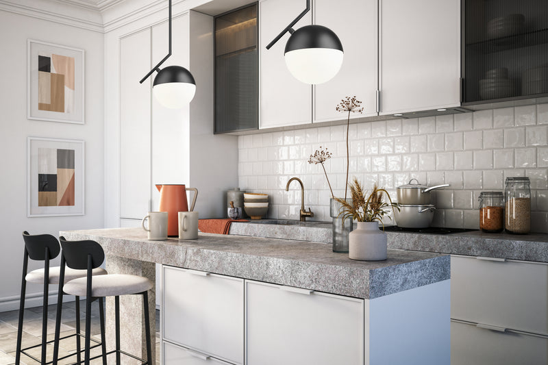 Realm Sphere 1 Light 10.75" Pendant in Matte Black in a room setting