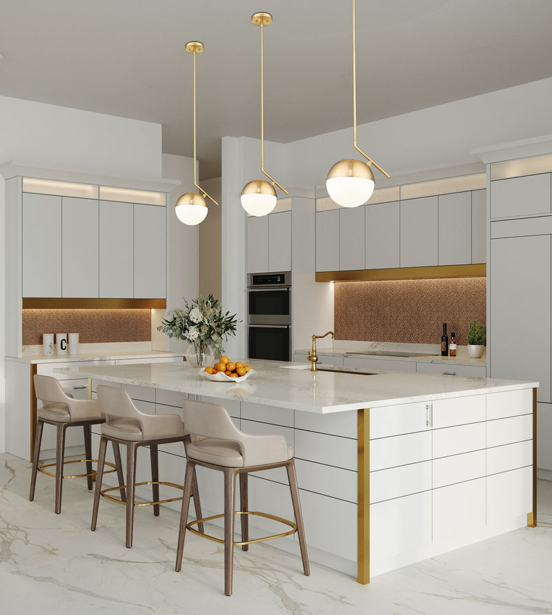 Realm Sphere 1 Light 10.75" Pendant in Modern Gold in a room setting