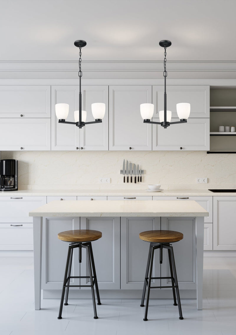 Naya 3 Light 19.25" Chandelier in Matte Black in a room setting