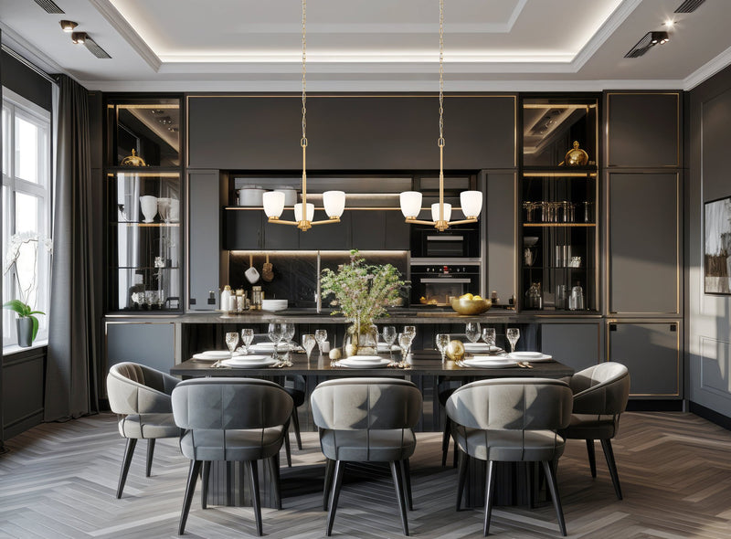 Naya 3 Light 19.25" Chandelier in Modern Gold in a room setting
