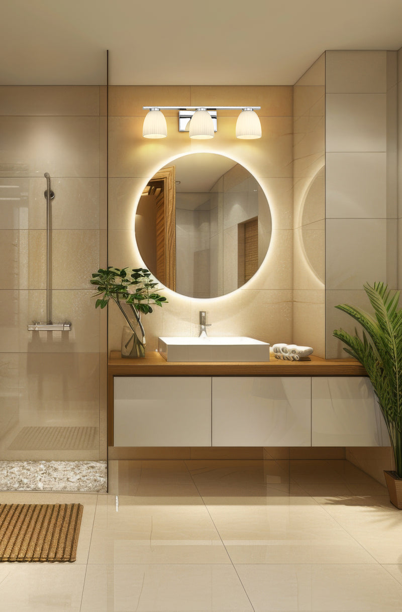 Naya 3 Light 24" Vanity in Chrome in a room setting