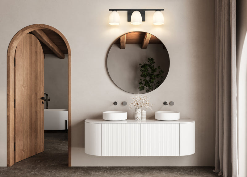 Naya 3 Light 24" Vanity in Matte Black in a room setting
