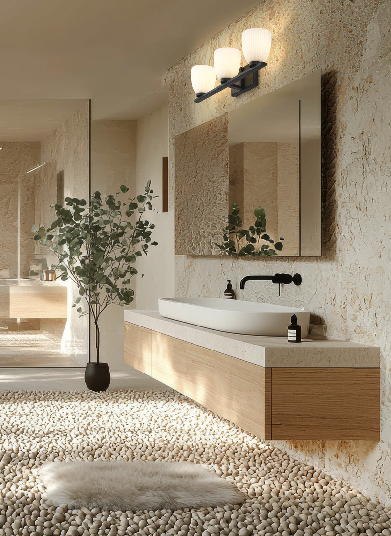 Naya 3 Light 24" Vanity in Matte Black in a room setting
