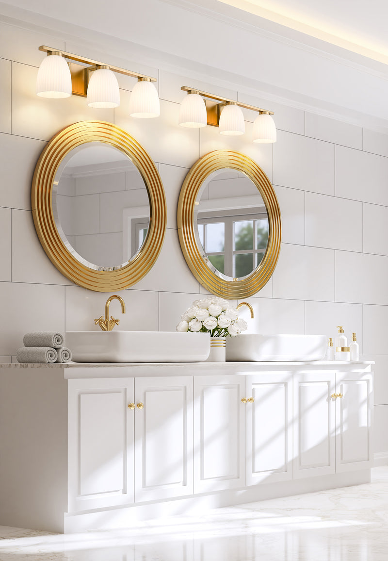 Naya 3 Light 24" Vanity in Modern Gold in a room setting