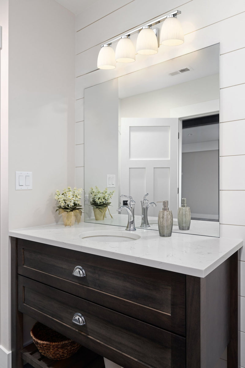 Naya 4 Light 32" Vanity in Chrome in a room setting