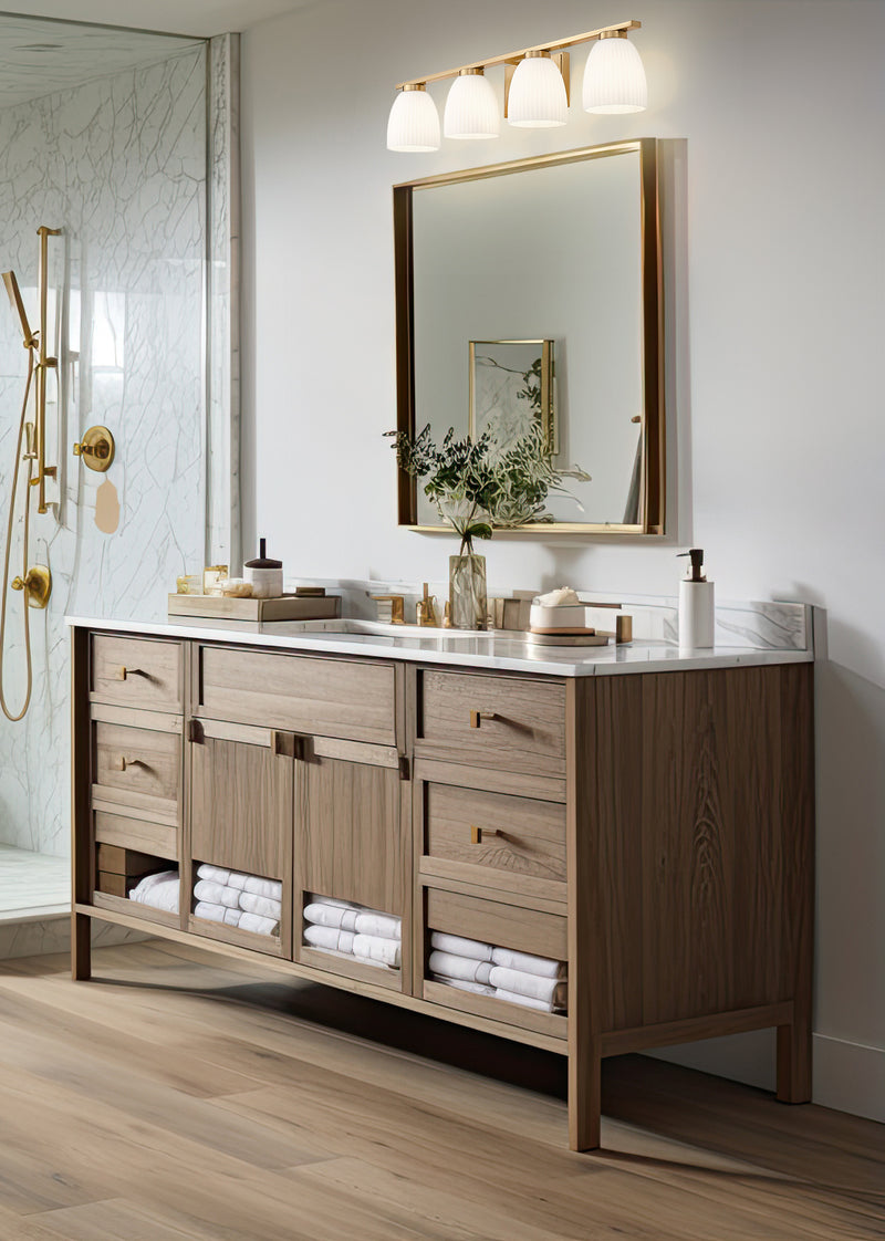 Naya 4 Light 32" Vanity in Modern Gold in a room setting