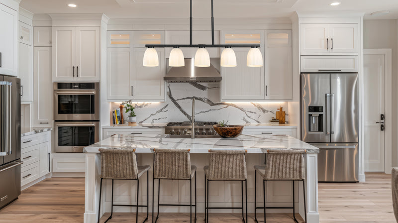 Naya 5 Light 44.5" Linear Pendant in Matte Black in a room setting