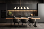 Naya 5 Light 44.5" Linear Pendant in Modern Gold in a room setting
