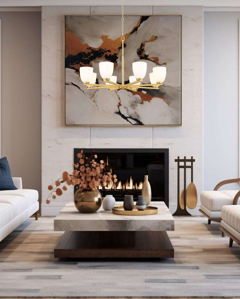 Naya 8 Light 33.25" Chandelier in Modern Gold in a room setting