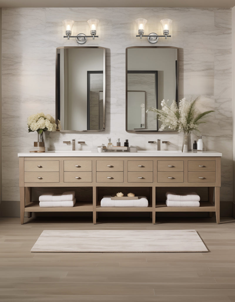 Belle 2 Light 16" Vanity in Brushed Nickel in a room setting