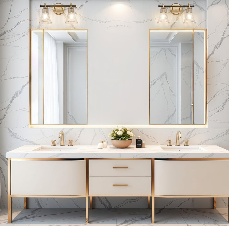Belle 2 Light 16" Vanity in Modern Gold in a room setting