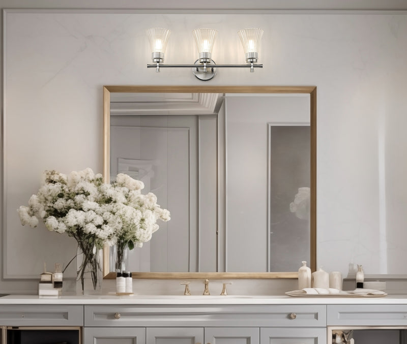 Belle 3 Light 24" Vanity in Brushed Nickel in a room setting