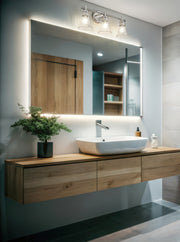 Belle 3 Light 24" Vanity in Brushed Nickel in a room setting