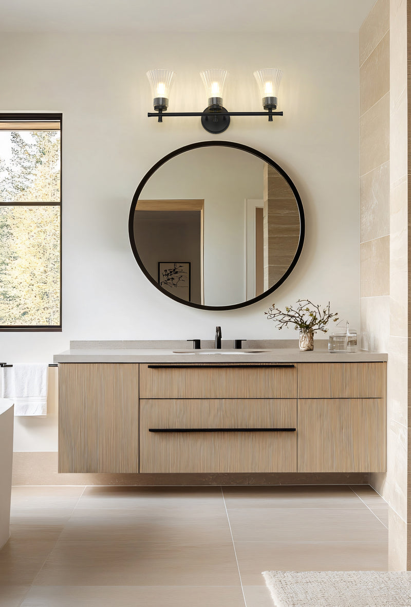Belle 3 Light 24" Vanity in Matte Black in a room setting