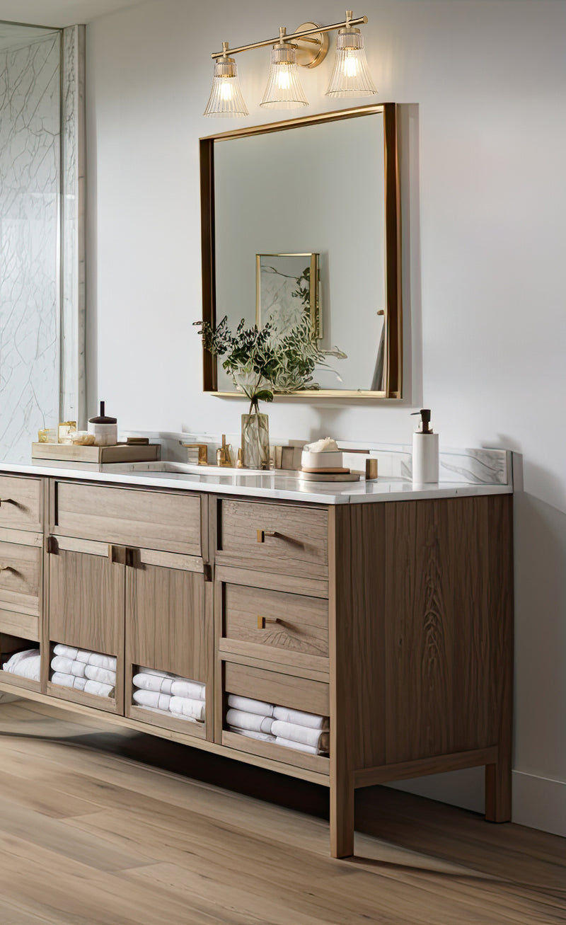 Belle 3 Light 24" Vanity in Modern Gold in a room setting
